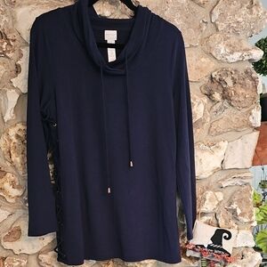 Navy Cowl Neck Long Sleeve Top